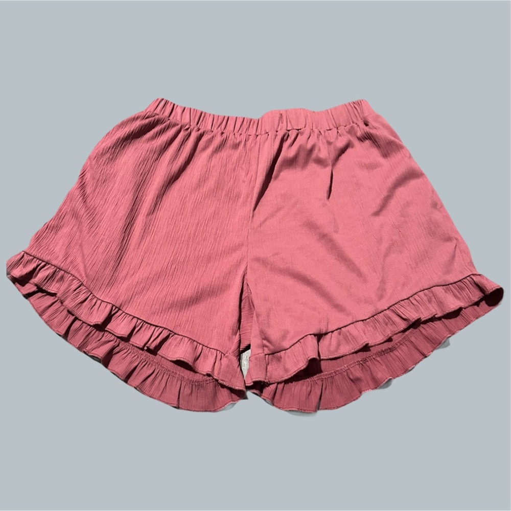 Women's dark Pink Flowy Ruffled Shorts beach large ekouver bottoms mid rise